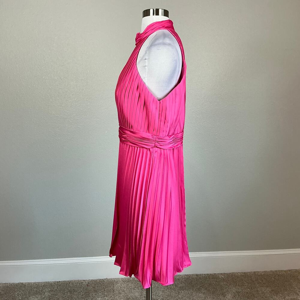 Mac Duggal 26645 Pink Cocktail Dress Pleated Satin Mini Fit and Flare Size 12 - Picture 6 of 13